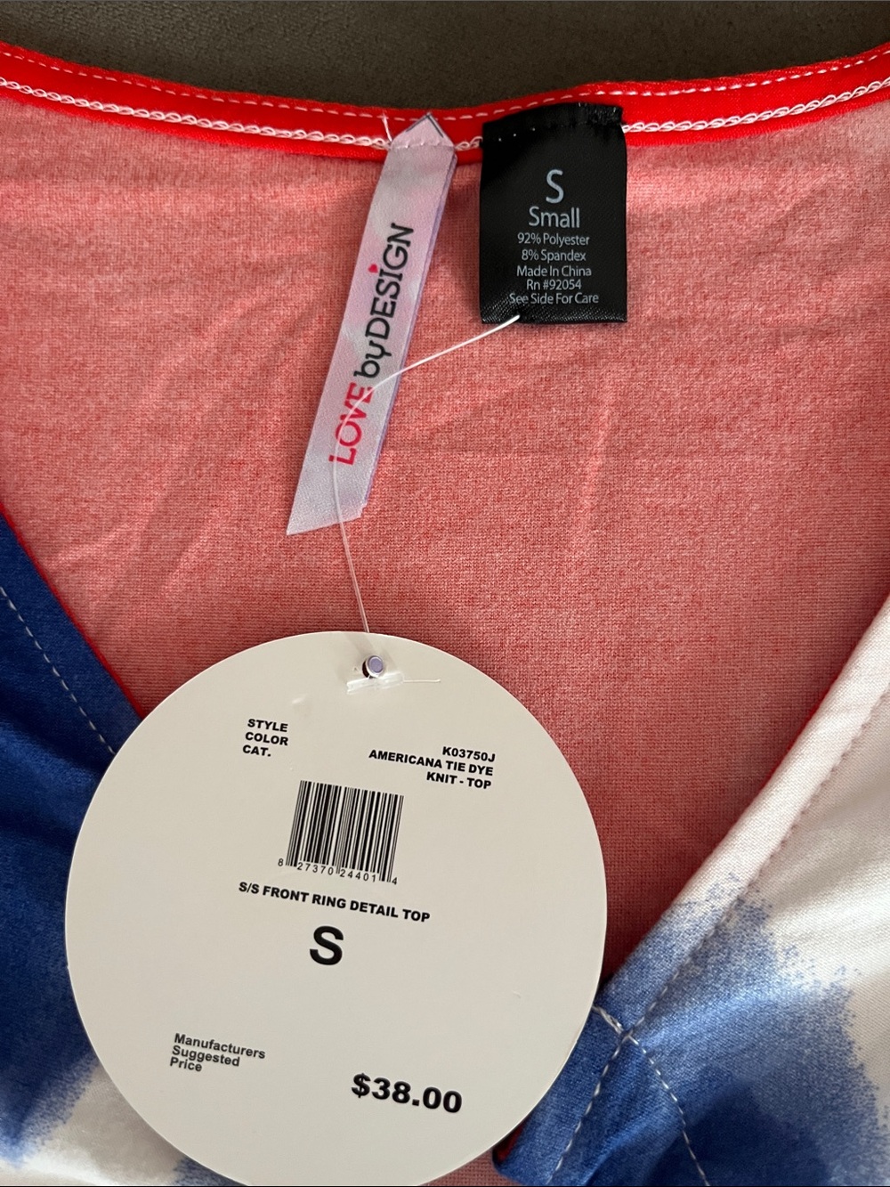 Love By Design Red, White & Blue Tie-Dye Knot Front Crop Top - Picture 2 of 6